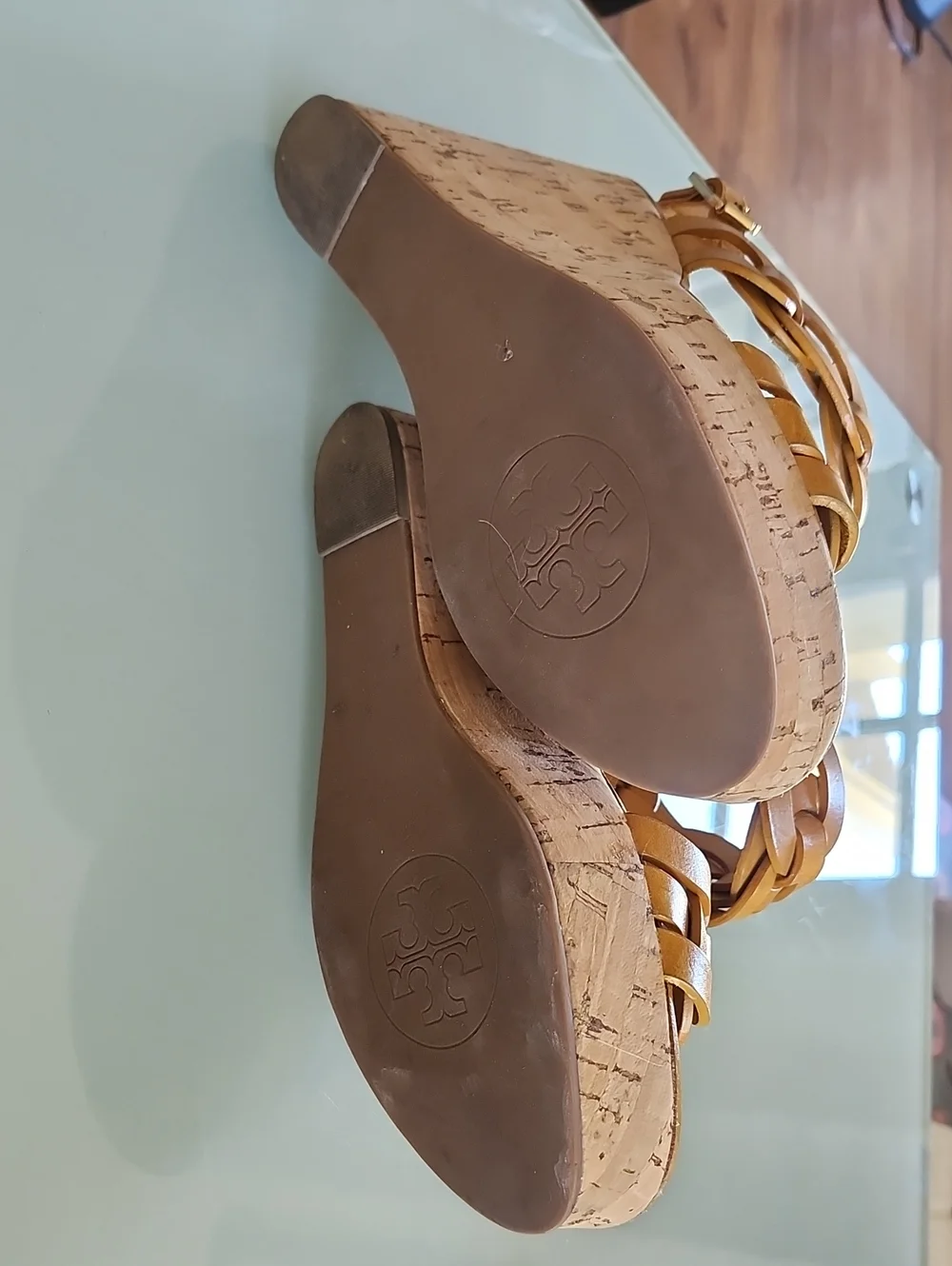 Tory Burch Calyca Leather And Cork Boho Chic Retro 70's Disco Vibe Heels‎ Size 9